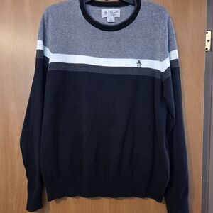 ORIGINAL PENGUIN Men's Crewneck Sweater in Black, Gray, and White Size M